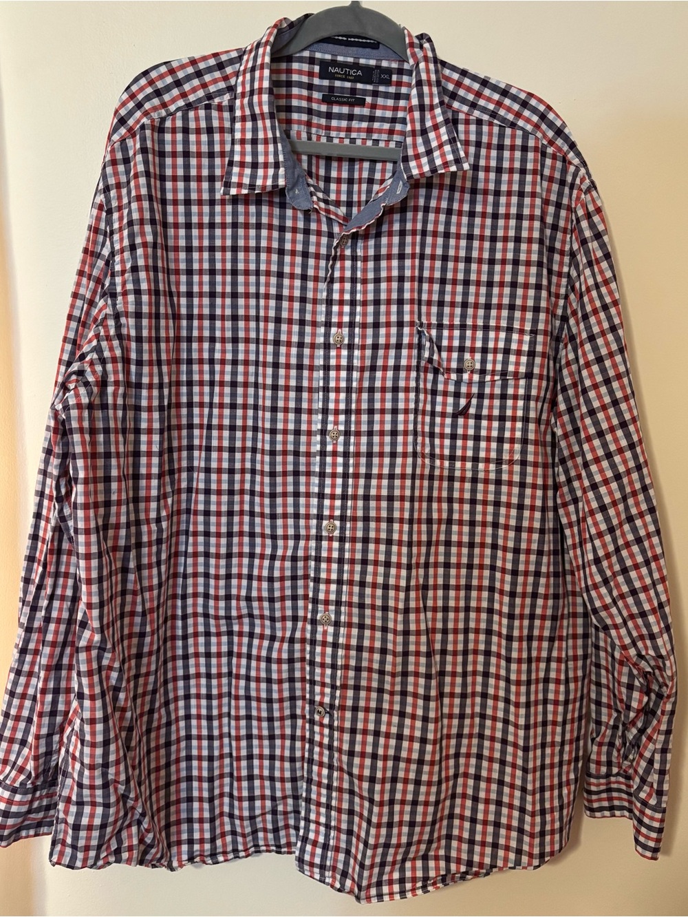 Nautica Men’s Red, White & Navy Check Button-Down Shirt